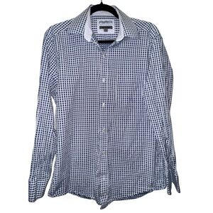 Johnston & Murphy Blue Checkered Tailored Fit Casual Button Down Medium Shirt